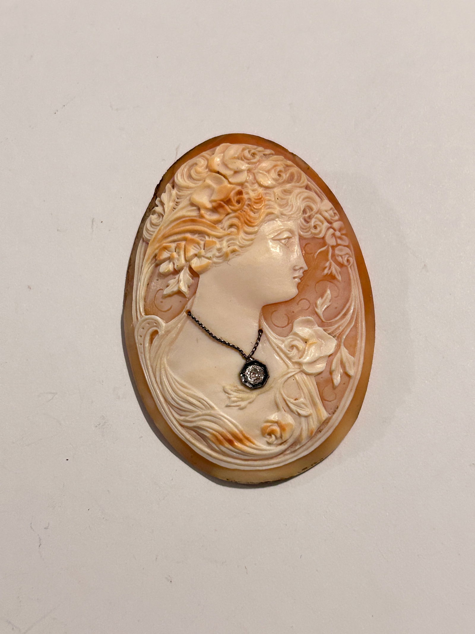 Antique Art Nouveau Shell Cameo Habille Old Mine Diamond Loose Frameless 2 3/4" (1 of 4)