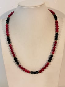 Vintage Red & Black bead Necklace 23"
