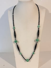 Vintage faceted black glass & peking glass bead necklace 32"
