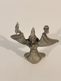 Vintage Spoontiques PP588 Pewter Miniature Wizard Holding a Skull & Torch 1987