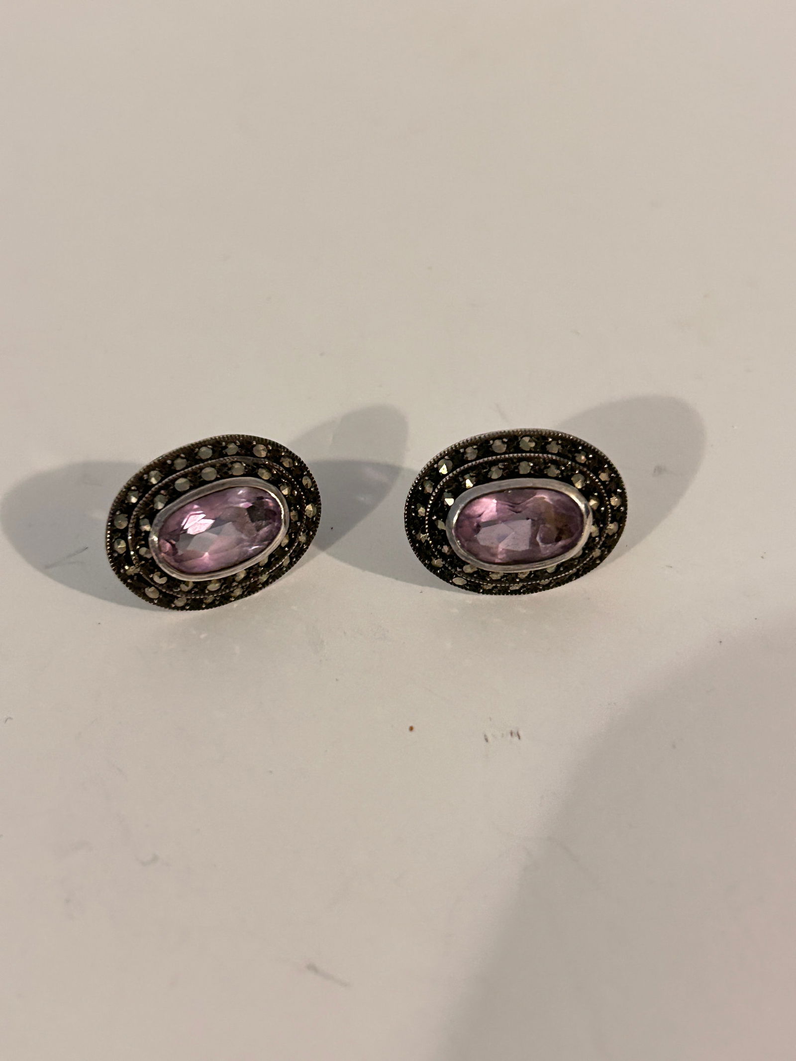 Vintage Sterling Silver Marcasite Amethyst post Earrings (1 of 4)