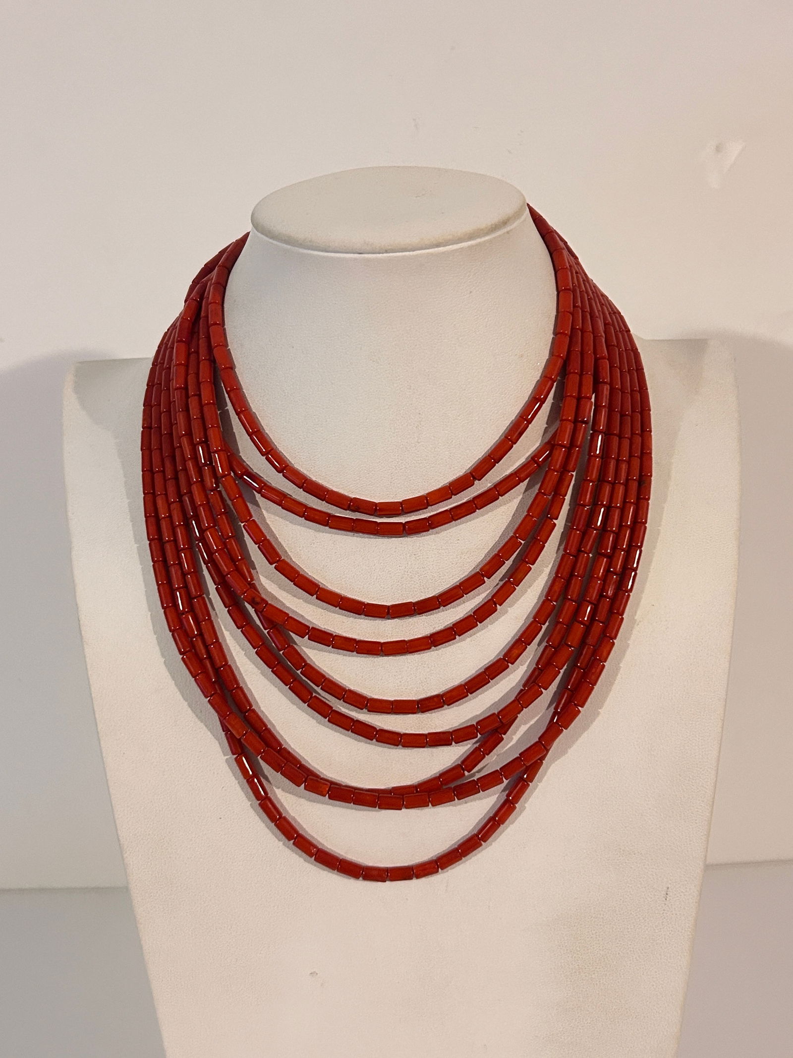 Vintage Sterling Silver 9 strand Coral Bead Necklace sz 16": Vintage Sterling Silver 9 strand Coral Bead Necklace sz 16" Please view all photos as they are part of the description and condition of this Item, Feel free to contact me with questions or picture req