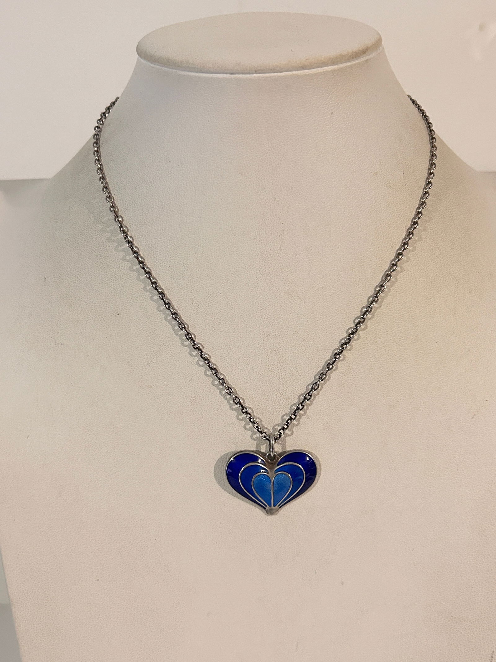 Vintage DAVID ANDERSEN Blue Enamel Heart Pendant Sterling Silver 925S Norway 16" (1 of 6)