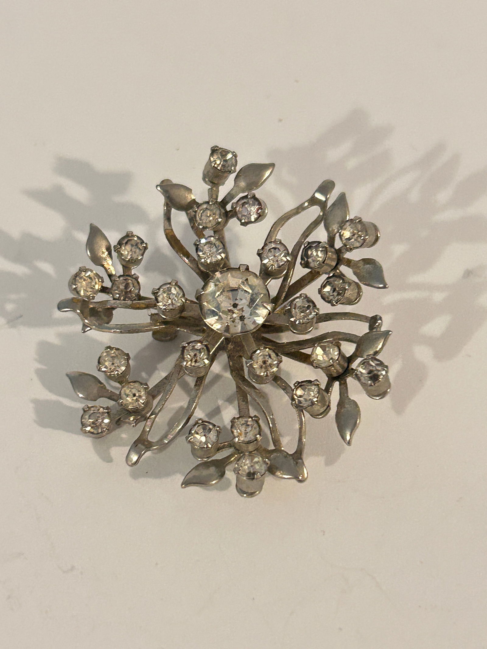 Vintage Silver Tone floral rhinestone Brooch (1 of 4)