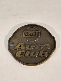 Vintage Gulf Auto Club Key Fob - Brass with Serial Number - Oil Gas Keychain