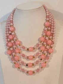 Vintage pink bead 4 strand Necklace 14"