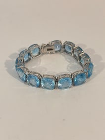 BBJ Sterling Silver Large Stone Blue Tested Moissanite Tennis Bracelet 7 1/2"