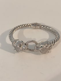 Vintage Dyadema Double Panther Oval Cuff Bracelet in Sterling Silver 7"