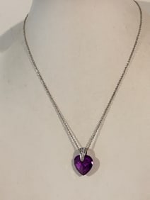 Vintage Charles Winston Necklace CWE Sterling Silver Moissanite heart Pendant 18"