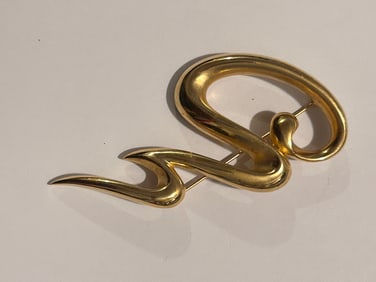 Vintage PEP Gold Tone Metal Squiggle Brooch Goldtone Pin