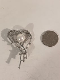 Vintage Faux Pearl Rhinestone Brooch