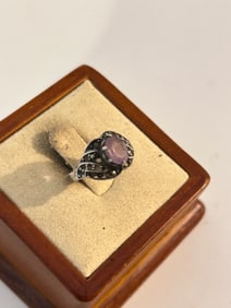 Vintage Sterling Silver Amethyst Ring Sz 8 missing stones