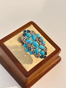 BBJ Sterling Silver Turquoise Floral Design Ring Sz 7