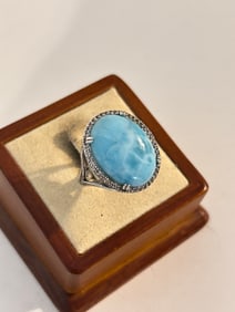 Vintage Sterling Silver Larimar Blue Ring Sz 7