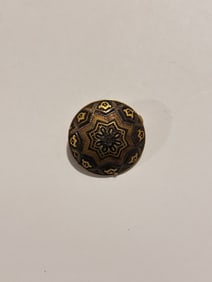 Vintage Damascene Brooch Pin 1940s Star Pattern, Star Of David, Black Gold Toned