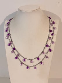 Vintage Purple bead Necklace 42"