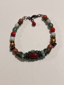 Vintage old beaded multi colored Bracelet 7"