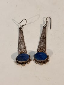 Blue Lapis Navajo Sterling Silver Dangle Drop Earrings