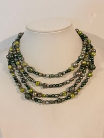 HONORA  Iridescent Green Peacock Pearl  NECKLACE 67"