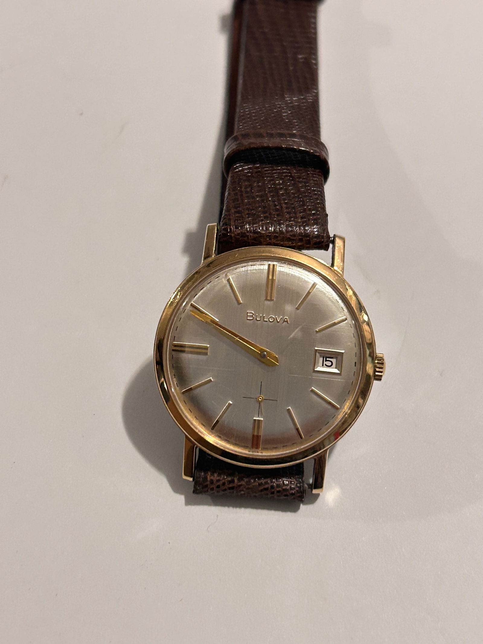 Bulova Manual Wind Watch 11ALD Date 10k RGP Gold Bezel 32mm Runs Well: Bulova Manual Wind Watch 11ALD Date 10k RGP Gold Bezel 32mm Runs Well Please view all photos as they are part of the description and condition of this Item, Feel free to contact me with questions or p