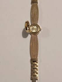 Vintage locket type Anne Klein Goldtone Mesh Watch w/ Diamond Dial, tested/works
