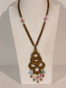 Vintage gold tone heavy pendant Necklace 24"