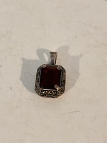 Vintage Sterling Silver Amethyst marcasite Pendant