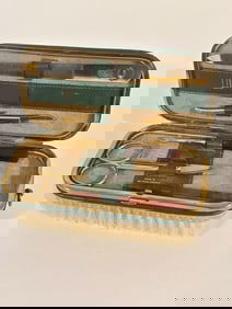 Vintage Manicure Set, Green Leather Zippered Travel Case with Brush, W. Germany