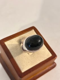 Vintage Sterling Silver Modernist Onyx heavy Ring Size 9