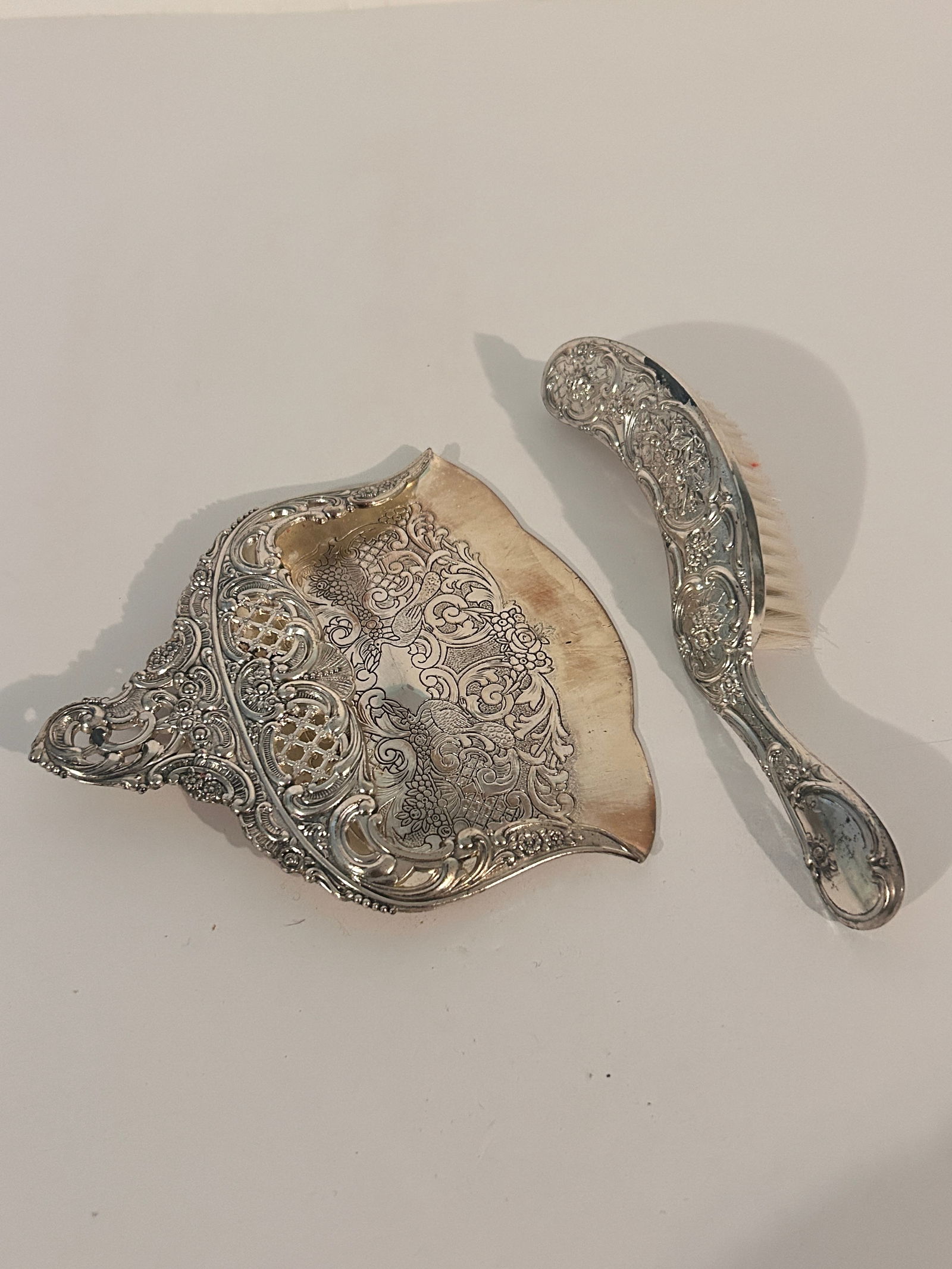 Vintage silver-plated crumb tray and brush set (1 of 4)