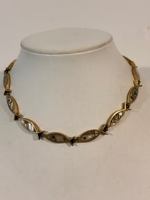 Los Castillo Mexico Brass & Abalone Fish Link Choker  Necklace Sz 15"