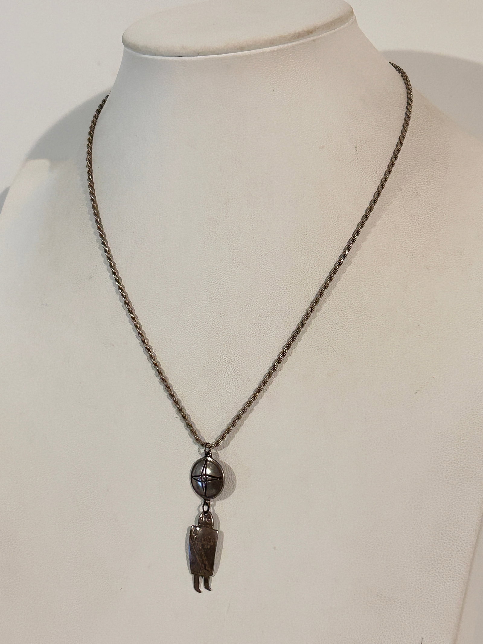 Sterling Silver Kachina Pendant rope Necklace sz 20": Sterling Silver Kachina Pendant rope Necklace sz 20" Please view all photos as they are part of the description and condition of this Item, Feel free to contact me with questions or picture requests! 