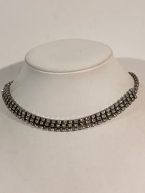 Vintage rhinestone silver tone Necklace Sz 14"