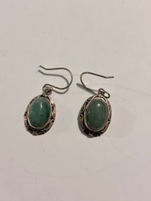 Vintage Sterling Silver tested Jade Earrings