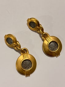 Vintage Carolee Gold Tone Roman Coin Clip On Earrings