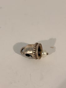Estate Authentic PANDORA ALE 925 Sterling Silver Wedding Bell Pearl Dangle Charm