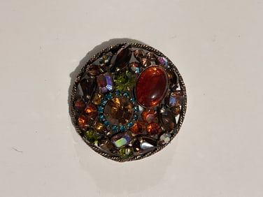Weiss Multi Colored Rhinestone Circle Cluster Brooch Pin 2??x2
