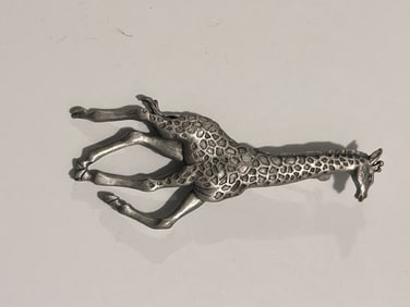 Vintage Signed JJ Jonette Jewelry Giraffe Silver Tone Pewter Look Brooch Pin