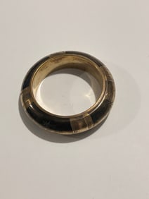 Vintage Brass Etched Bangle Heavy Domed Bracelet 8"