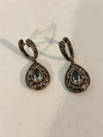 Vintage Effy Amethyst Sterling Silver 18K YG Dangle Earrings