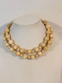 Vintage Beaded Bone Necklace 30"