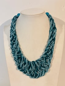 Vintage blue bead braided Necklace 18"