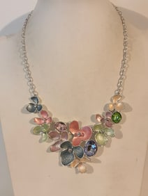 Vintage multi colored florel enamel Necklace 17"