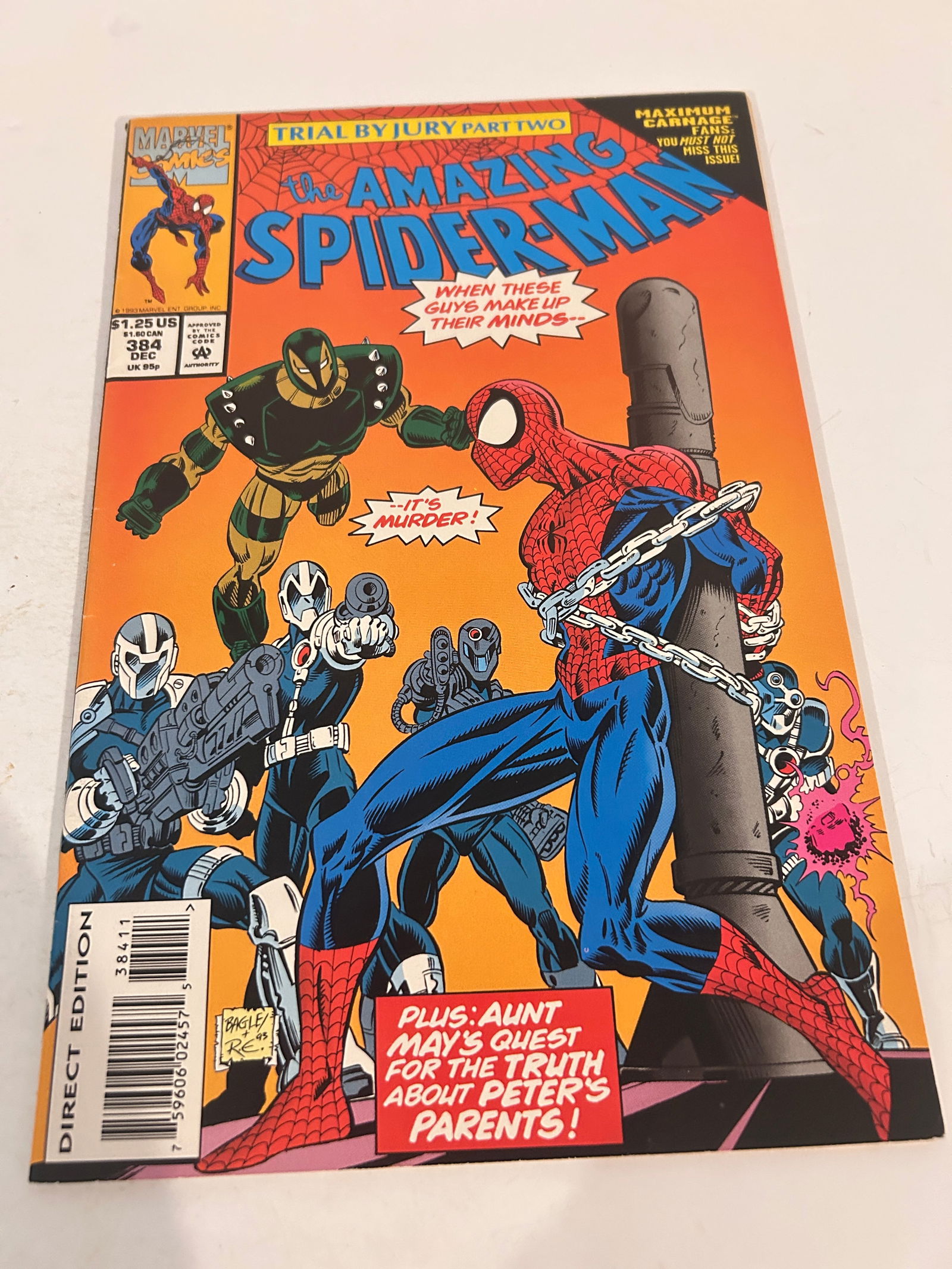 Vintage Comic Book The Amazing Spider-Man # 384: Vintage Comic Book The Amazing Spider-Man # 384 Please view all photos as they are part of the description and condition of this Item, Feel free to contact me with questions or picture requests! Used