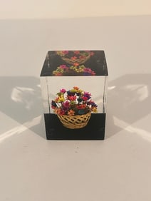 Vintage Lucite Daisyglas Paperweight Dried Flower Basket