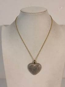 CU Micro Pave Diamond Heart Pendant Gold Over Brass Pendant W/ Necklace Sz 17"