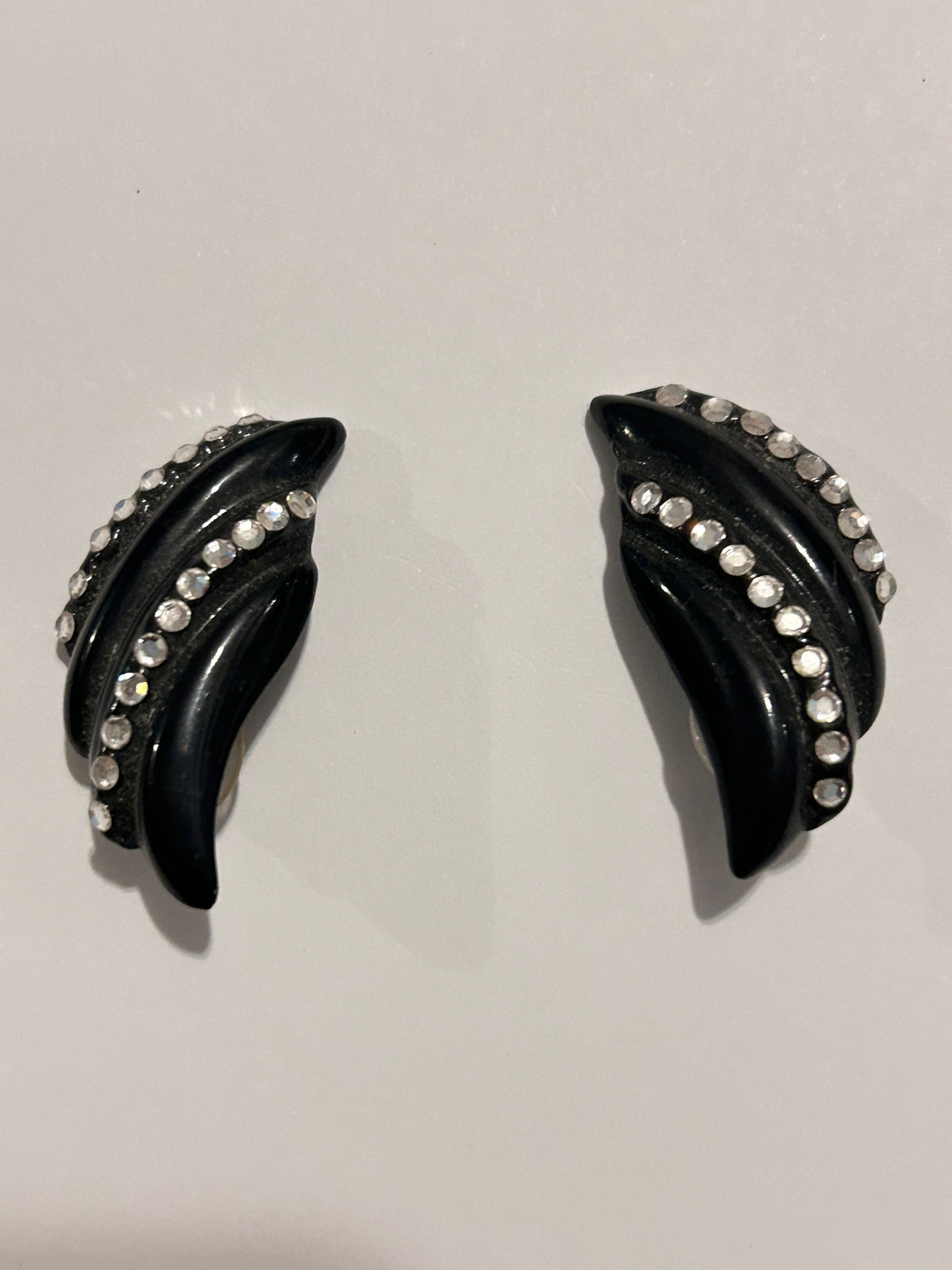 Vintage Fashion Rhinestone Black Enamel Earrings (1 of 3)
