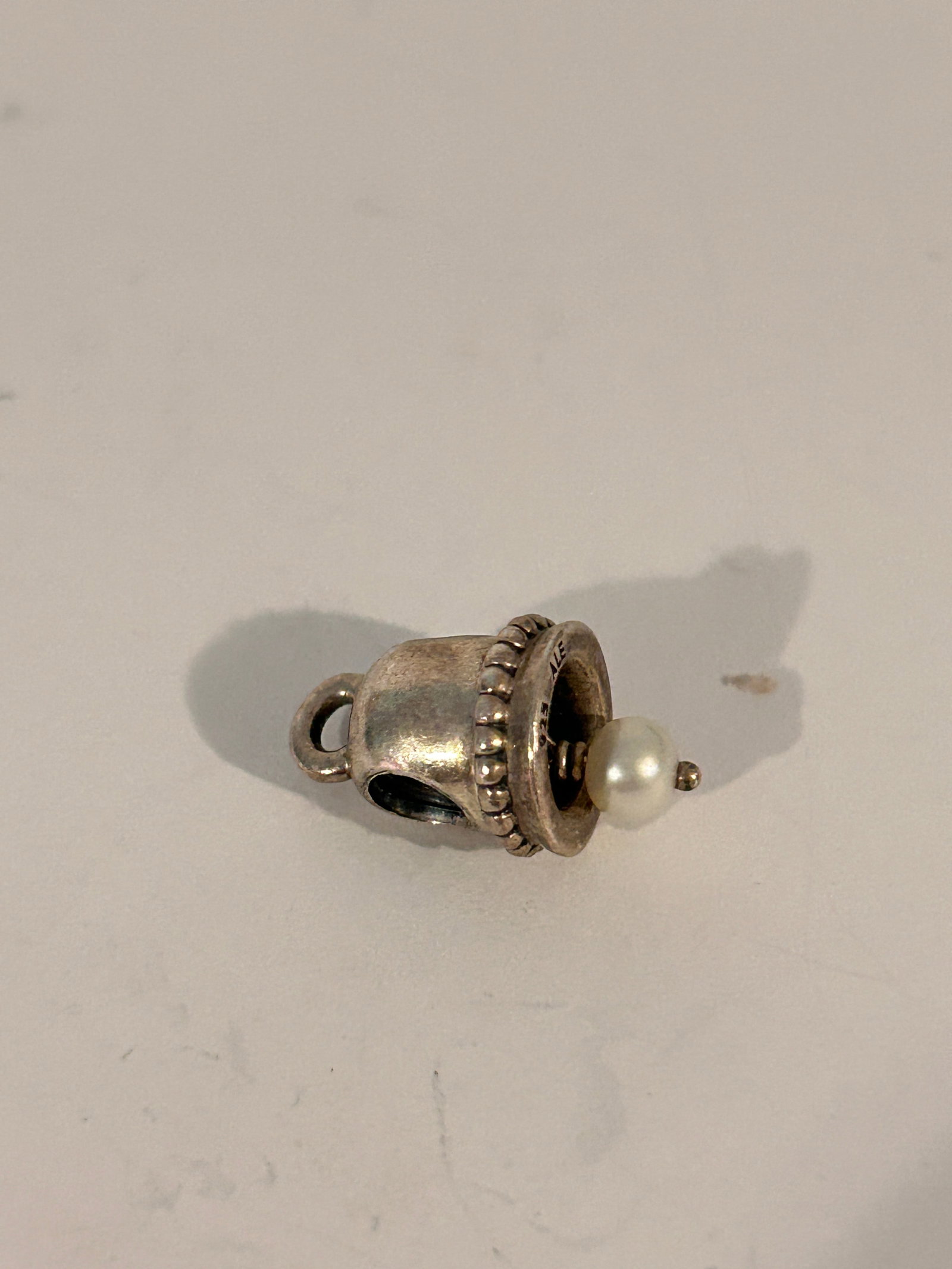 Estate Authentic PANDORA ALE 925 Sterling Silver Wedding Bell Pearl Dangle Charm: Estate Authentic PANDORA ALE 925 Sterling Silver Wedding Bell Pearl Dangle Charm Please view all photos as they are part of the description and condition of this Item, Feel free to contact me with que
