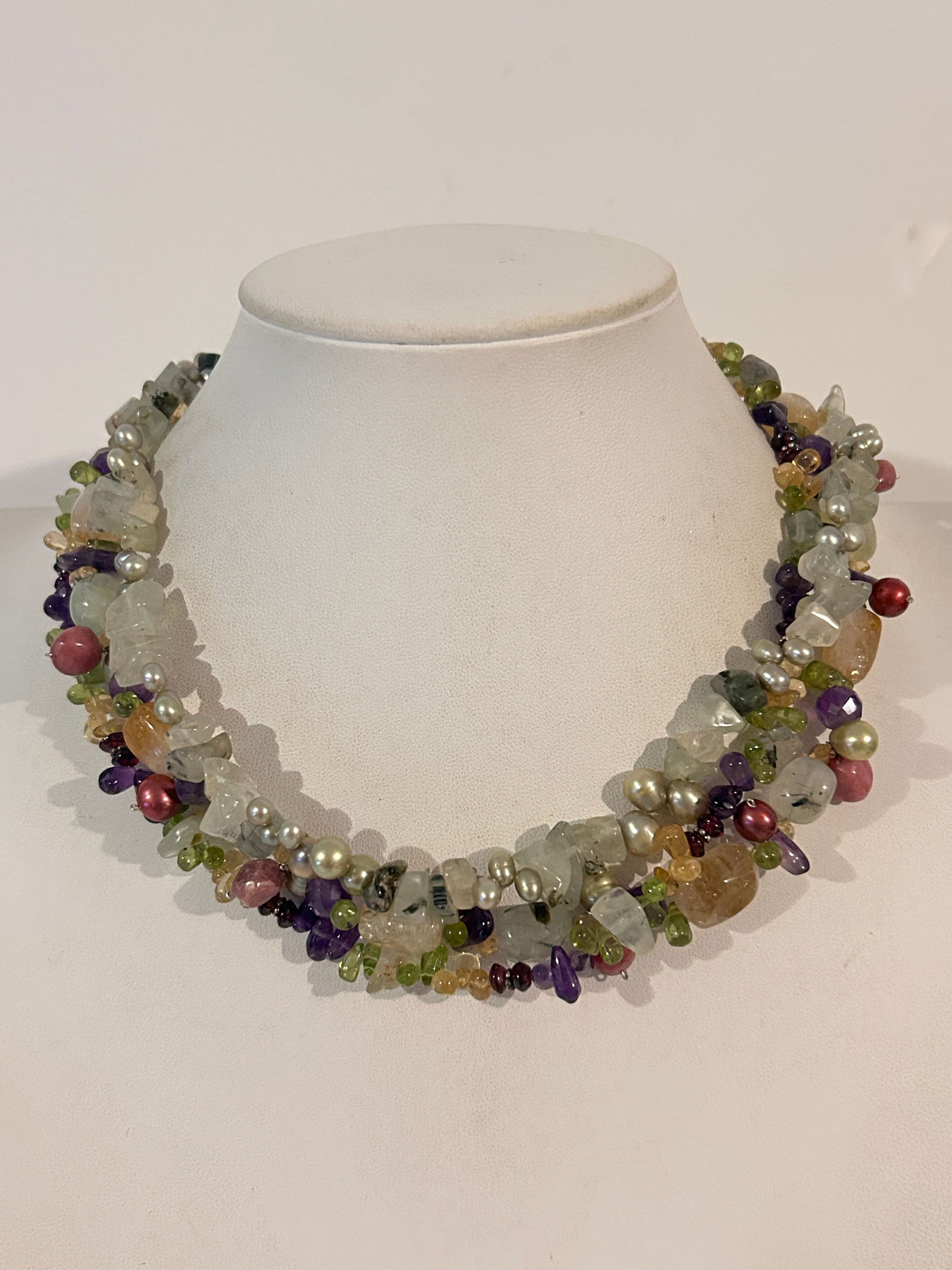 Vintage Sterling Silver Multi-Gemstone Necklace - Citrine, Peridot, Garnet, Amethyst, Quartz, More (1 of 5)