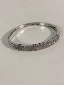 Vintage Sterling Silver Moissanite hinged Signed M in circle Bracelet 7"